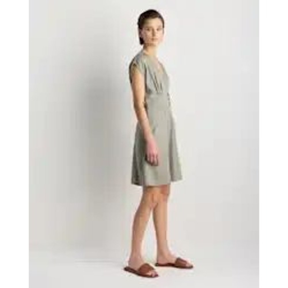 Quince Tencel Short Sleeve Mini Dress Olive Green Size Medium New With Tags - Picture 4 of 10